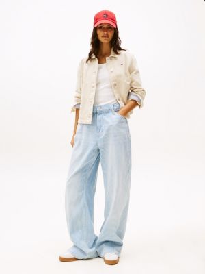 blue straight jeans met paperbag-taille en losse fit voor dames - tommy jeans