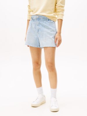 blue loose paperbag denim shorts for women tommy jeans