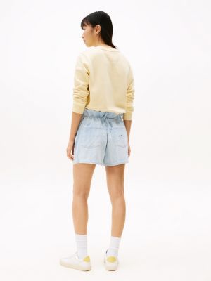 short ample en jean froncé à la taille bleu pour femmes tommy jeans