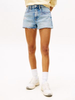 blauw slim denim short met patchwork voor dames - tommy jeans