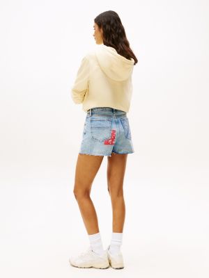 blue patchwork slim denim shorts for women tommy jeans