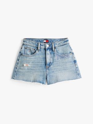 blau slim fit jeans-shorts mit patchwork für damen - tommy jeans