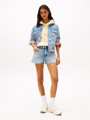 blue patchwork slim denim shorts for women tommy jeans