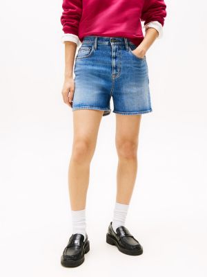 short mom coupe standard en denim bleu pour femmes tommy jeans