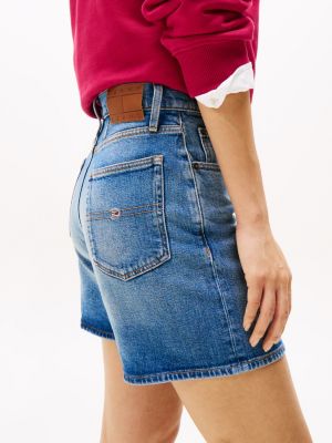 short mom coupe standard en denim bleu pour femmes tommy jeans