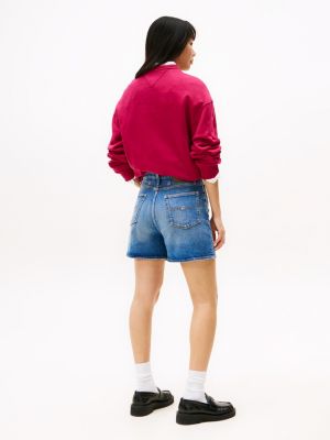 short mom coupe standard en denim bleu pour femmes tommy jeans