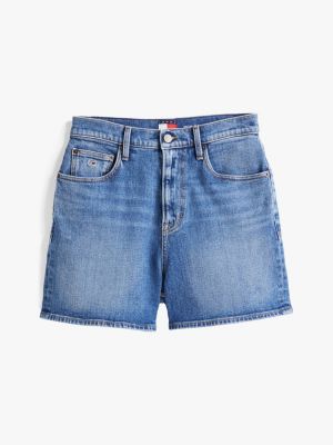 short mom coupe standard en denim bleu pour femmes tommy jeans