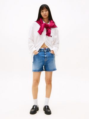 blau regular mom jeans-shorts für damen - tommy jeans