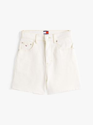 white raw hem regular denim mom shorts for women tommy jeans