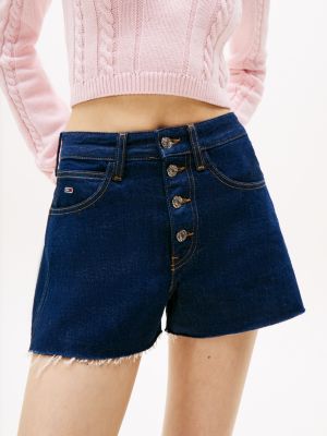 blau regular fit jeans-shorts mit knopfleiste für damen - tommy jeans