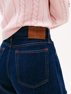 short coupe standard en denim à braguette boutonnée bleu pour femmes tommy jeans