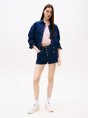 blue button fly regular denim shorts for women tommy jeans