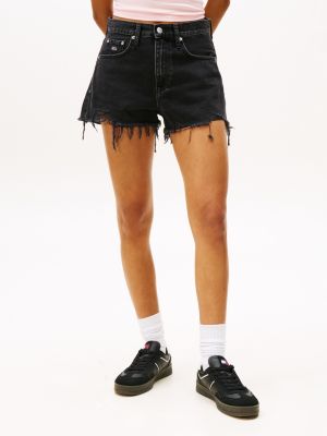 black relaxed distressed denim shorts for women tommy jeans