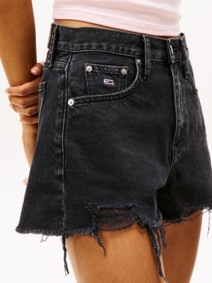 black relaxed distressed denim shorts for women tommy jeans