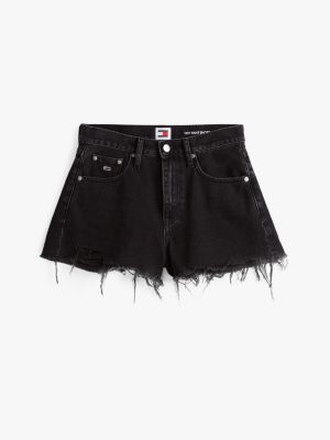 black relaxed distressed denim shorts for women tommy jeans