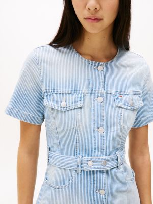 blue button denim mini dress for women tommy jeans