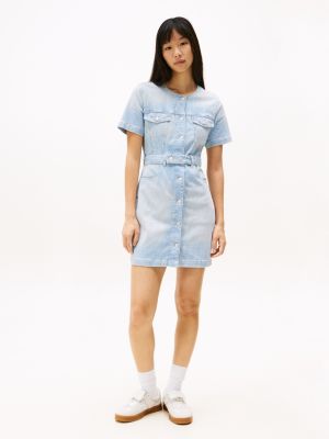 blue button denim mini dress for women tommy jeans