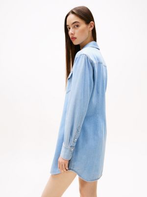 robe chemise courte en denim bleu pour femmes tommy jeans