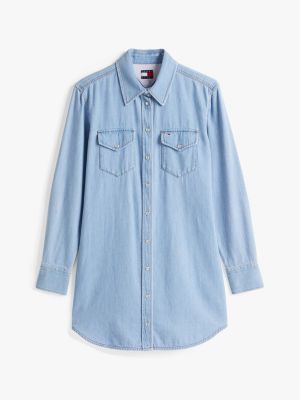 robe chemise courte en denim bleu pour femmes tommy jeans