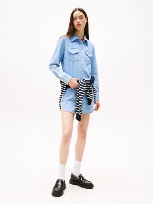 blue mini denim shirt dress for women tommy jeans