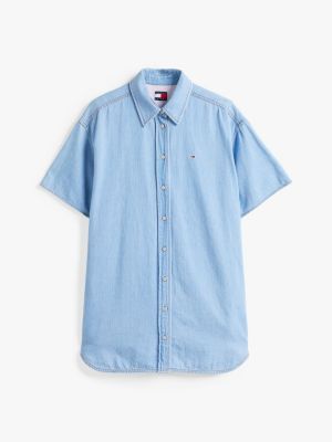 blue mini denim short sleeve shirt dress for women tommy jeans