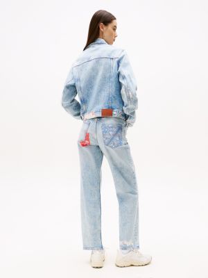 blue patchwork regular denim trucker jacket for women tommy jeans