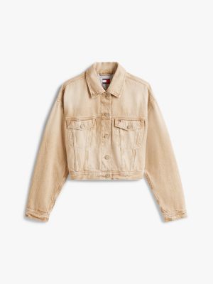 brown cropped denim trucker jacket for women tommy jeans