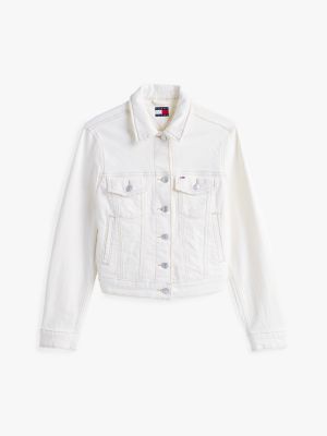 veste trucker coupe standard en denim blanc pour femmes tommy jeans