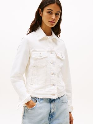 veste trucker coupe standard en denim white pour femmes tommy jeans