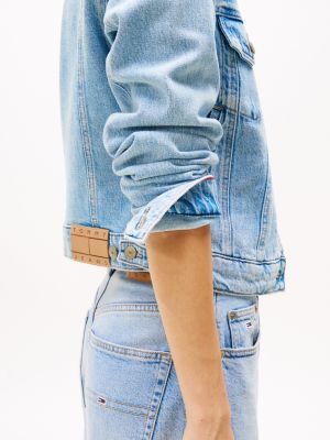 giacca trucker regular fit sbiadita in denim blu da donne tommy jeans