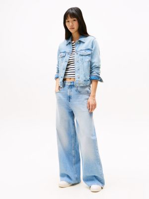 giacca trucker regular fit sbiadita in denim blu da donne tommy jeans