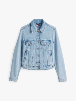 veste trucker délavée en denim bleu pour femmes tommy jeans