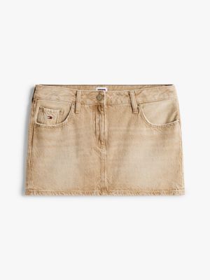 brown contrast stitch denim mini skirt for women tommy jeans