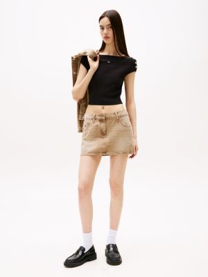 brown contrast stitch denim mini skirt for women tommy jeans