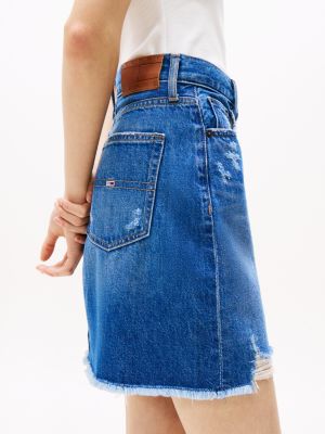 mini-jupe mom en denim effet usé bleu pour femmes tommy jeans