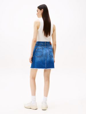 blue distressed denim mini mom skirt for women tommy jeans