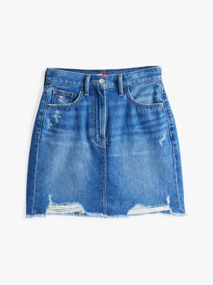 blue distressed denim mini mom skirt for women tommy jeans