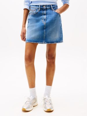 blue faded denim mini mom skirt for women tommy jeans