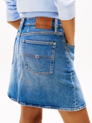 blue faded denim mini mom skirt for women tommy jeans