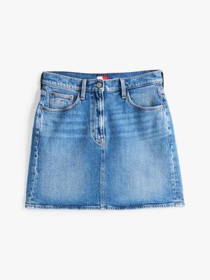 blue faded denim mini mom skirt for women tommy jeans