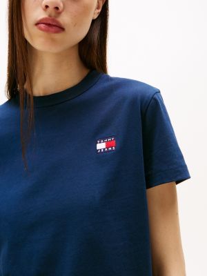 t-shirt tommy badge à col ras-du-cou bleu pour femmes tommy jeans