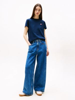 t-shirt tommy badge à col ras-du-cou bleu pour femmes tommy jeans