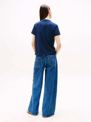 t-shirt tommy badge à col ras-du-cou bleu pour femmes tommy jeans