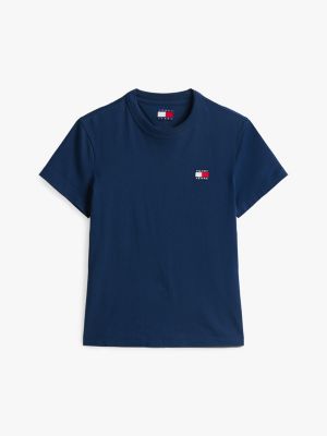 t-shirt tommy badge à col ras-du-cou bleu pour femmes tommy jeans