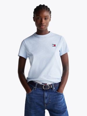 t-shirt con distintivo tommy sul petto blue da donne tommy jeans