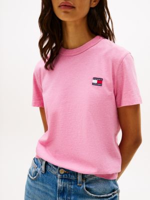 pink tommy badge crew neck t-shirt for women tommy jeans