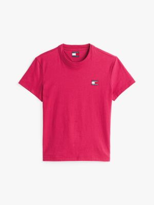 burgundy tommy badge crew neck t-shirt for women tommy jeans