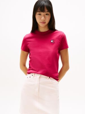 camiseta de cuello redondo con parche burgundy de mujeres tommy jeans