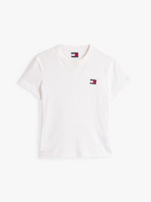 t-shirt tommy badge à col ras-du-cou blanc pour femmes tommy jeans