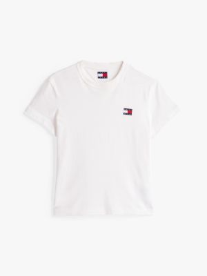 white tommy badge crew neck t-shirt for women tommy jeans